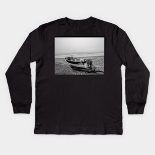 Traditional fishing boat on Cromer Beach on the Norfolk coast Kids Long Sleeve T-Shirt